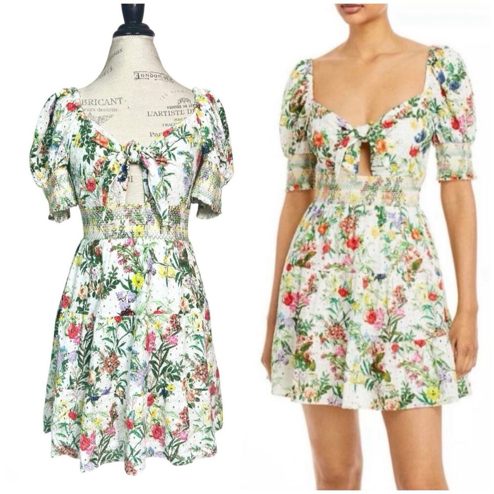Alice + Olivia | Women | Kristie Floral Smocked Pointelle Mini Dress | Sz 10